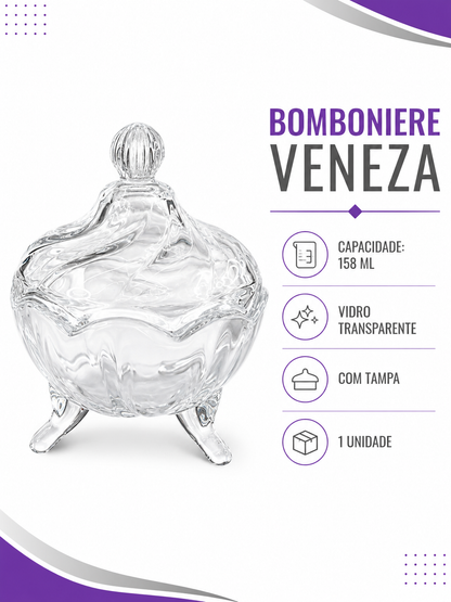 Bomboniere Veneza Vidro com Tampa | Casa do Cofrinho