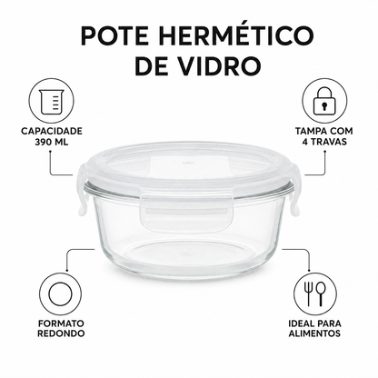 Pote de Vidro Hermético 390ml Redondo