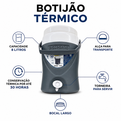 Botijão Térmico 8 Litros Conservação 30h
