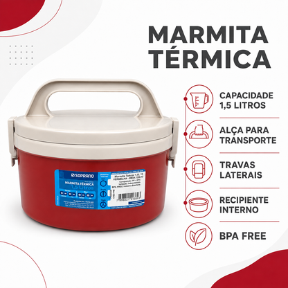 Marmita Térmica Tekcor 1,5L Vermelha | Casa do Cofrinho