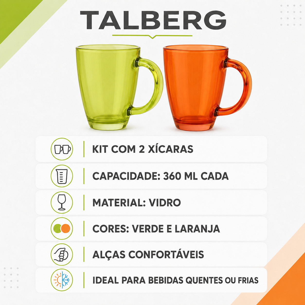Kit 2 Xícaras de Vidro Coloridas 360ml | Casa do Cofrinho