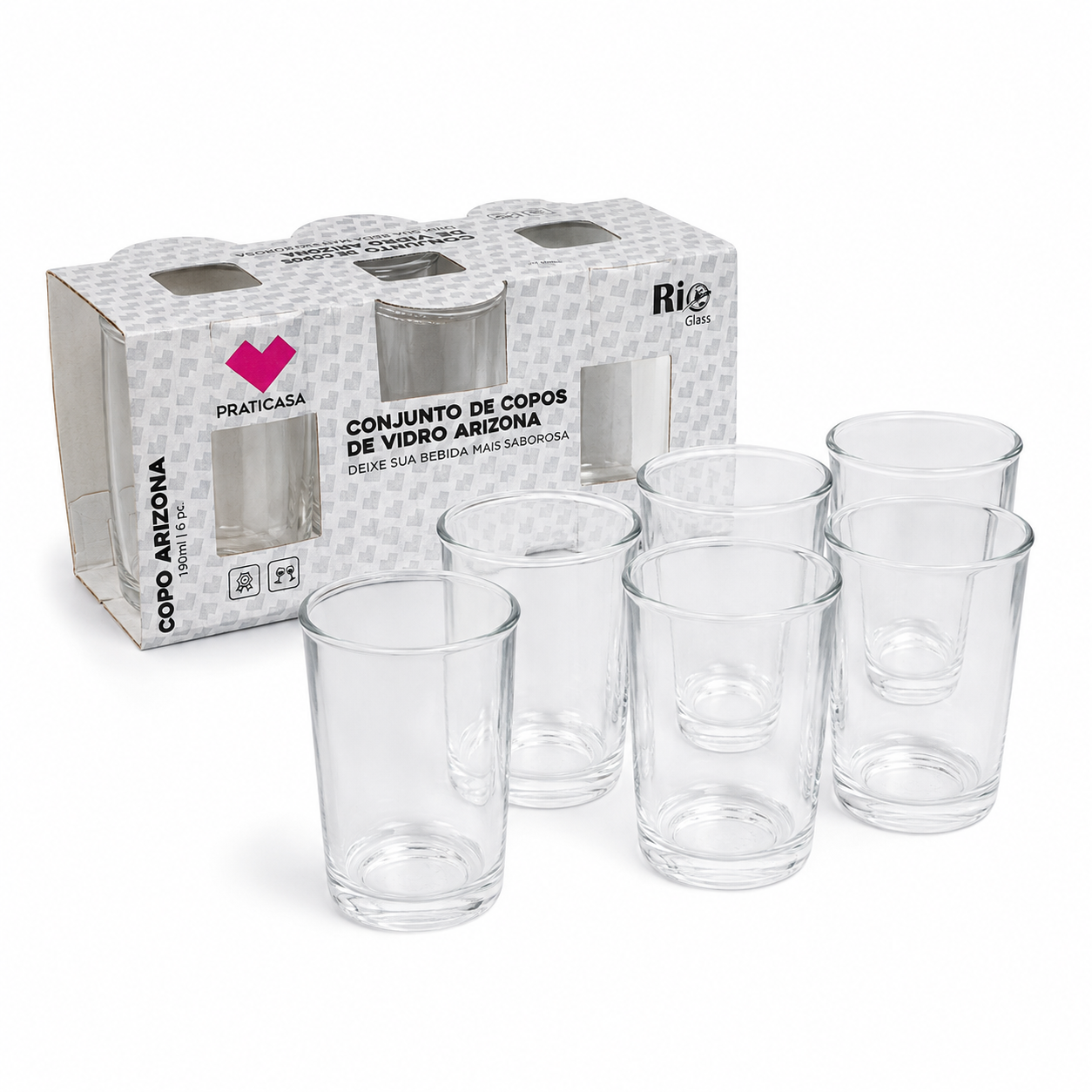 Jogo de Copos de Vidro 190ml 6 Unidades