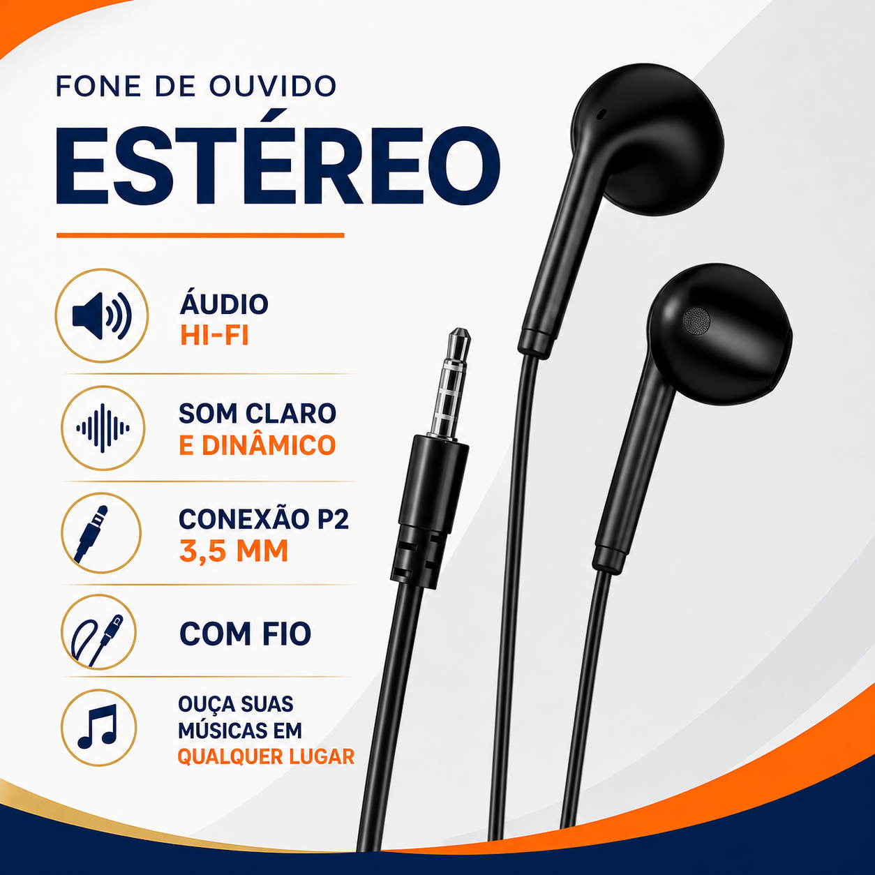 Fone de Ouvido Estéreo com Fio | Casa do Cofrinho